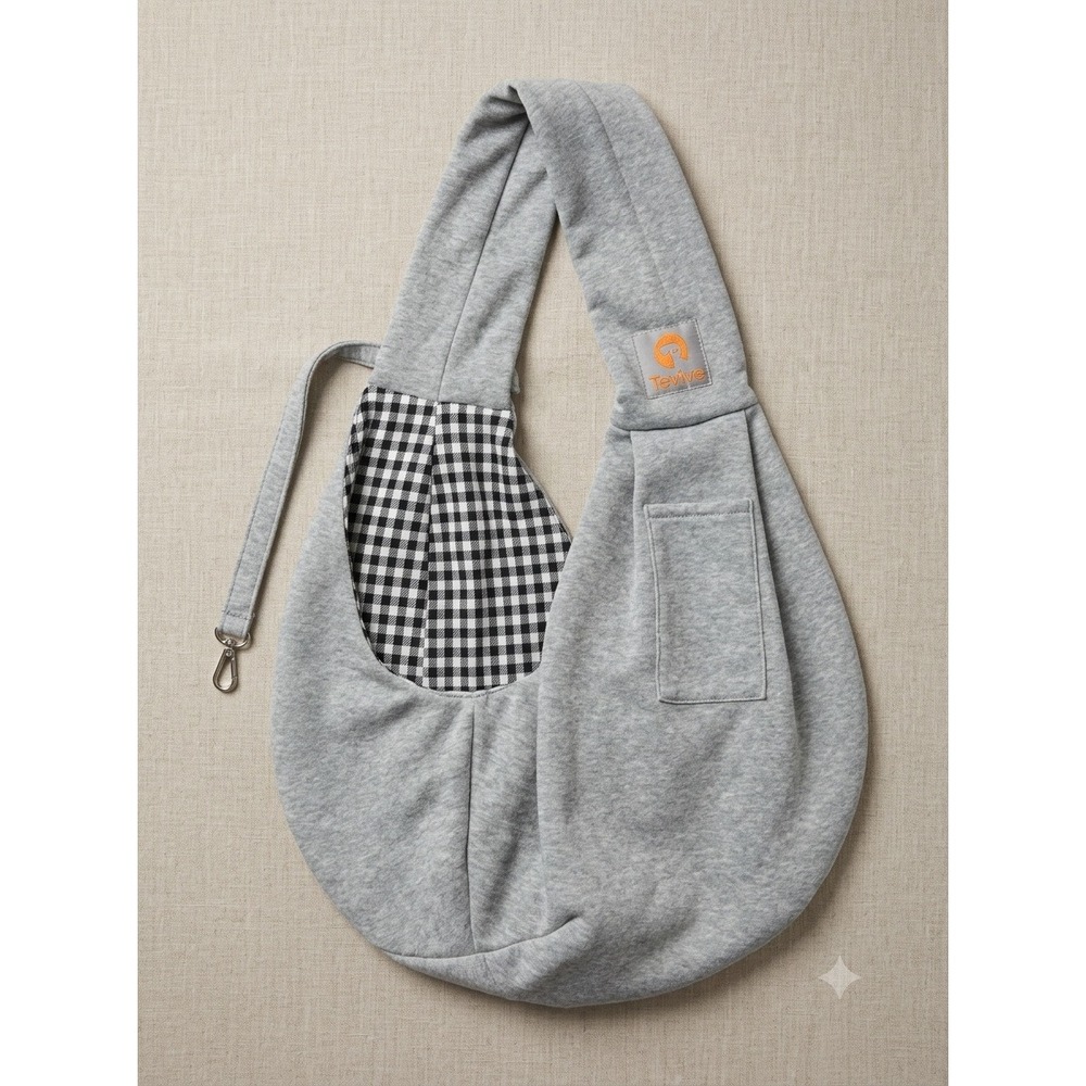 Tomkas Dog Carrier Sling Small Pet Travel Bag Heather Gray Gingham Reversible M